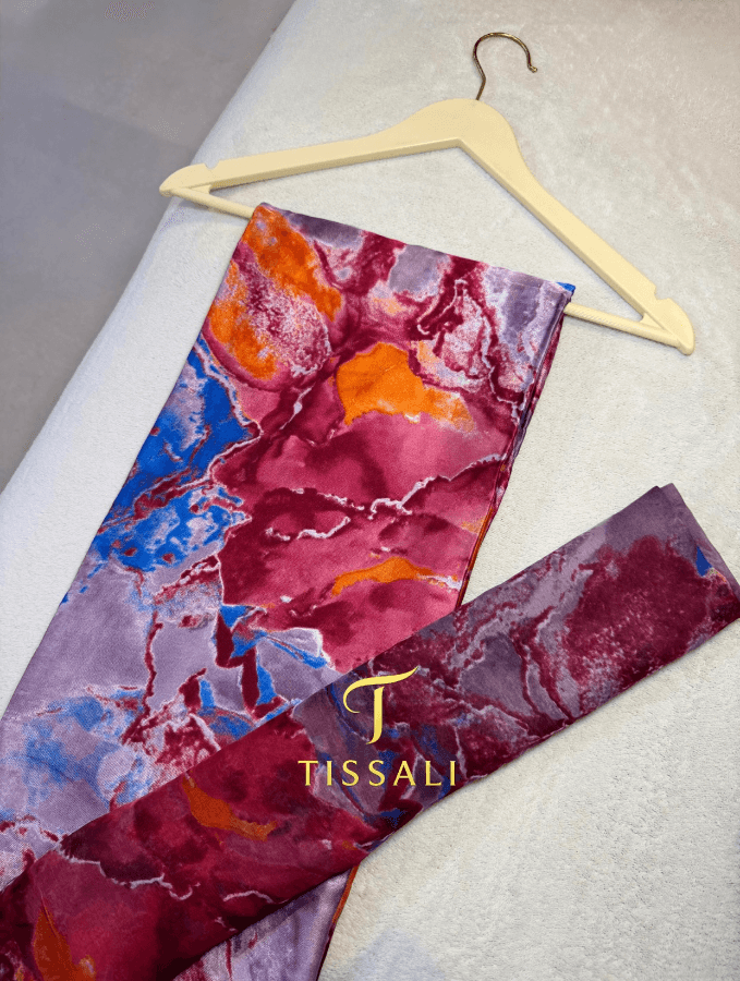 SLIK SOIE AVEC VOILE ✨marbré oriental rouge bordeaux